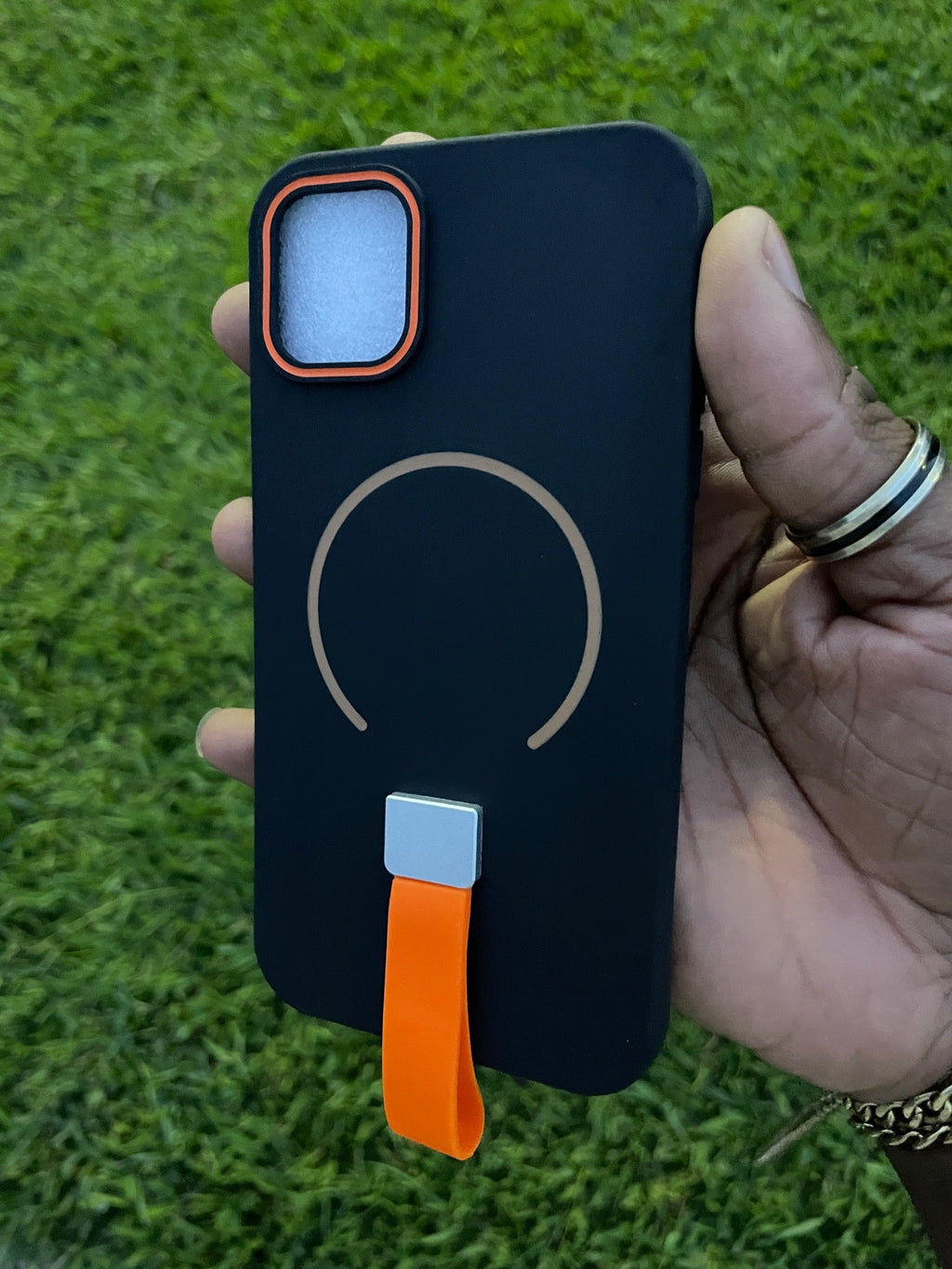 Pochette iPhone Noir Orange MagSafe avec Sangle 🧡🖤