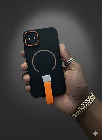 Pochette iPhone Noir Orange MagSafe avec Sangle 🧡🖤