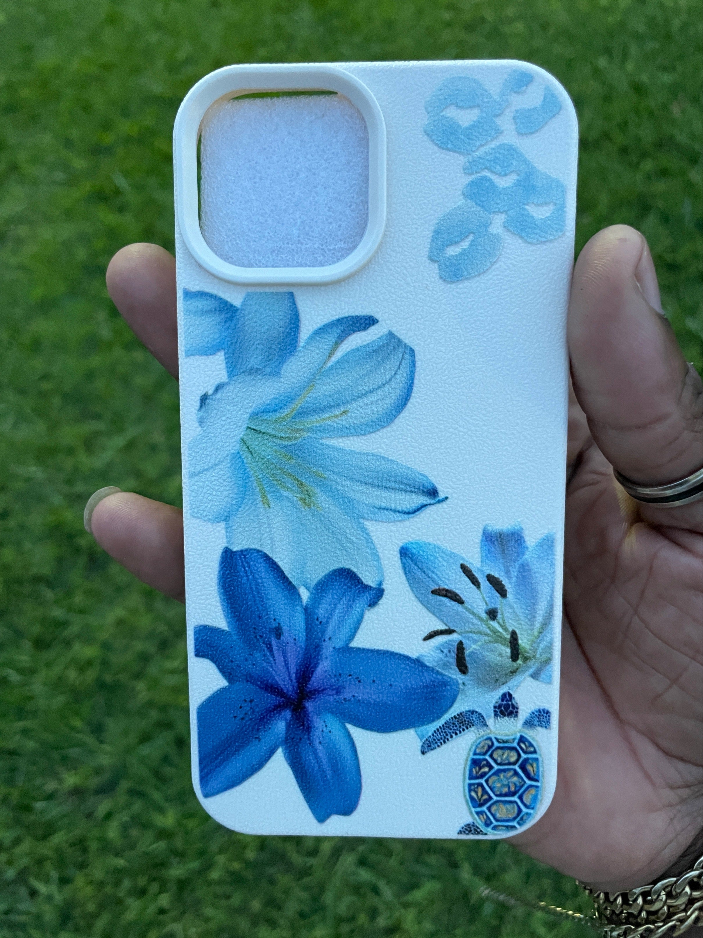 Pochette iPhone Fleurs Bleues & Tortue 🌸🐢