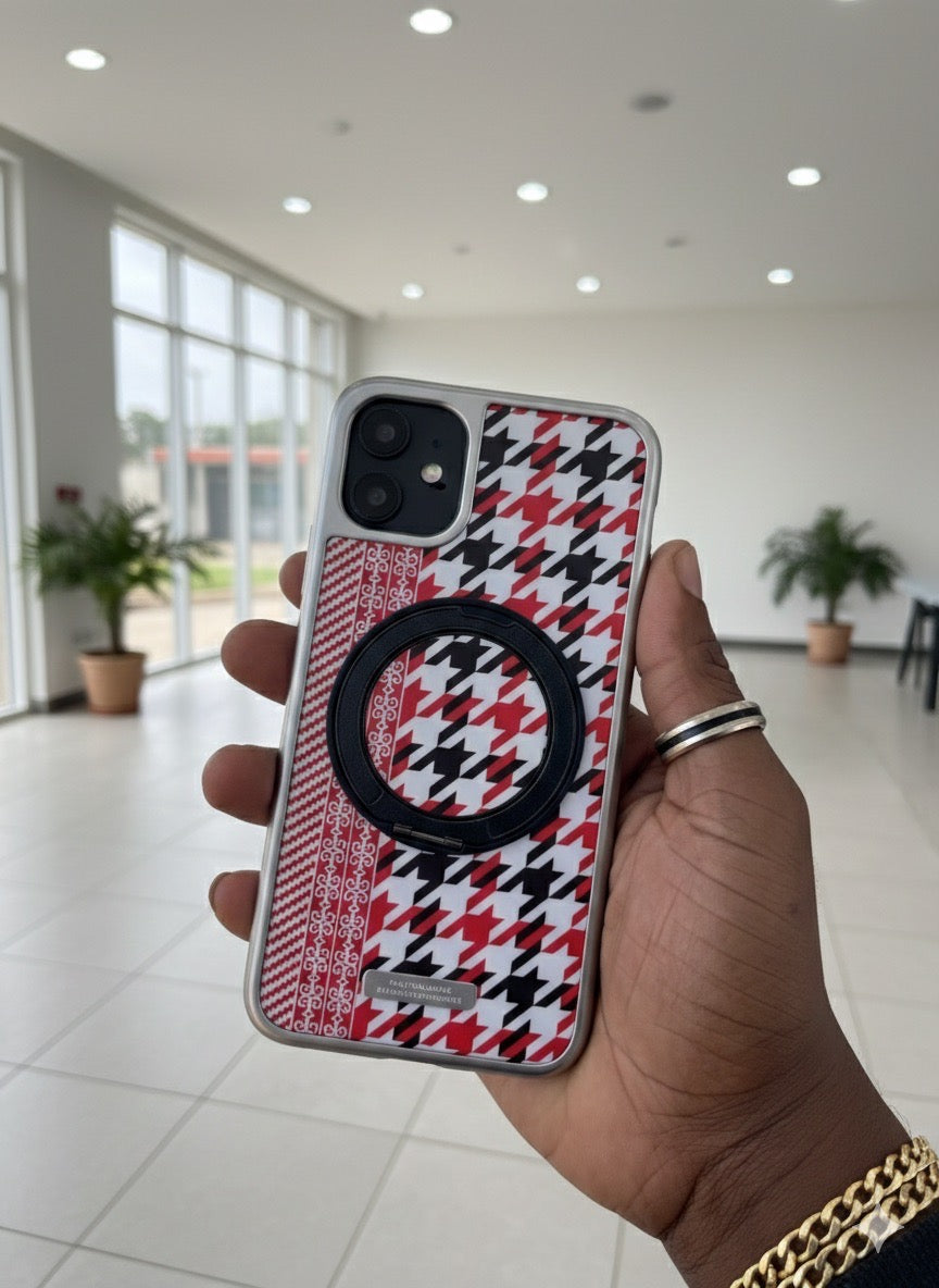 Pochette iPhone 11 Pied-de-Poule - Style Métallique Initial