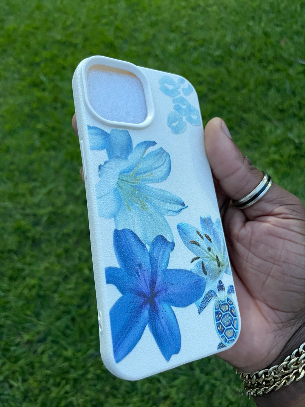 Pochette iPhone Fleurs Bleues & Tortue 🌸🐢