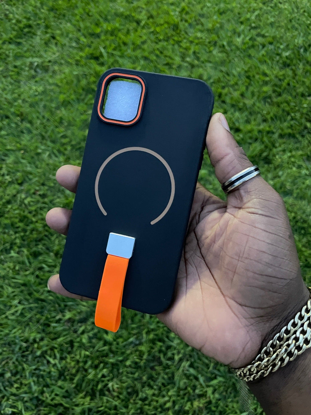 Pochette iPhone Noir Orange MagSafe avec Sangle 🧡🖤