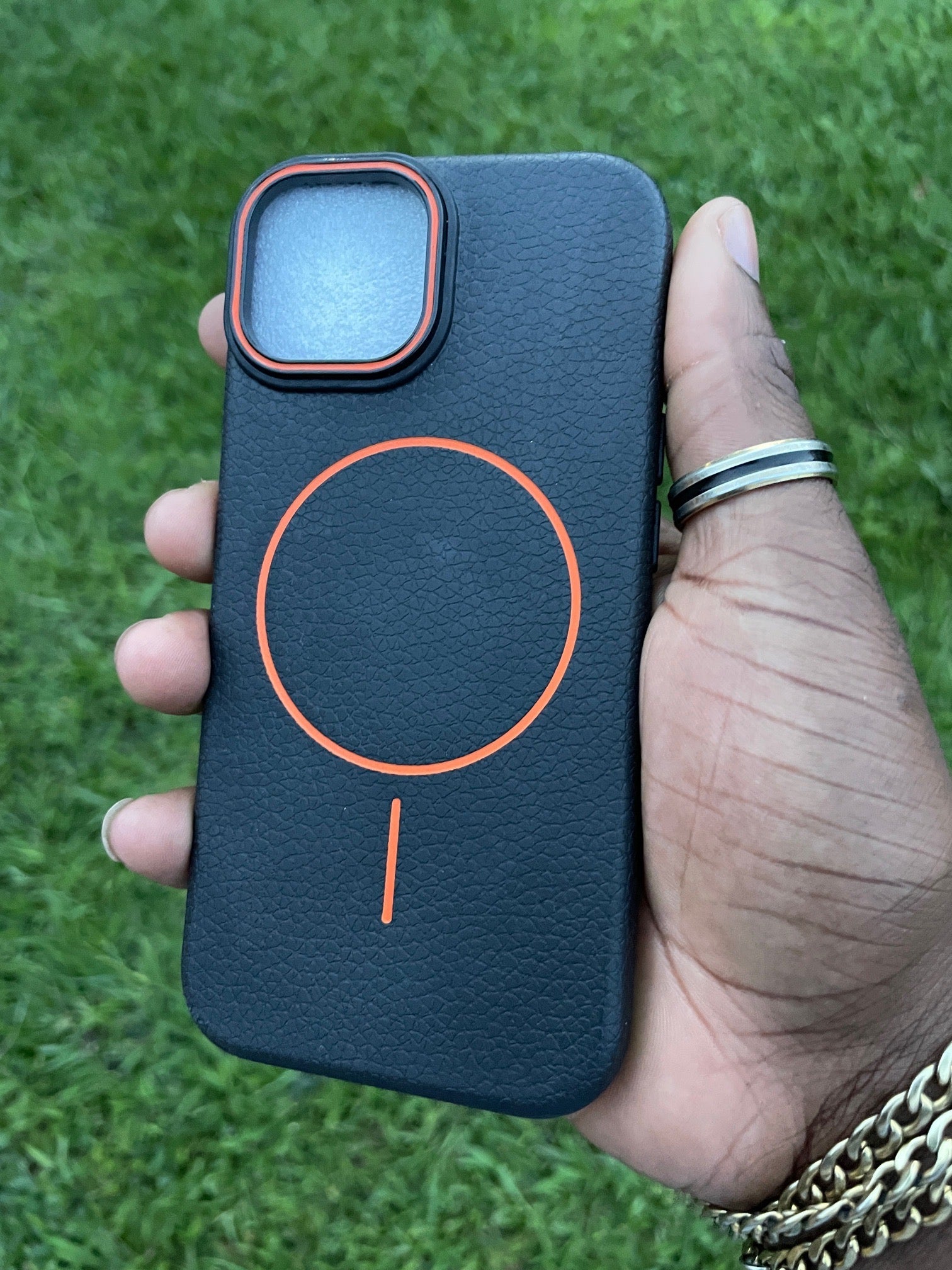 Pochette iPhone Cuir Noir Orange MagSafe Premium 🧡🖤