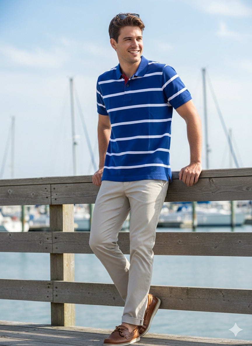 Polo Rayé Bleu et Blanc - Style Nautique Chic