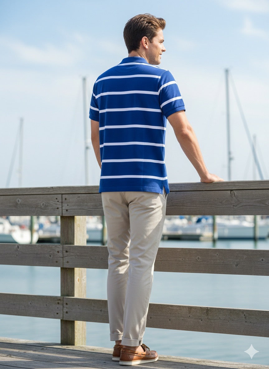 Polo Rayé Bleu et Blanc - Style Nautique Chic