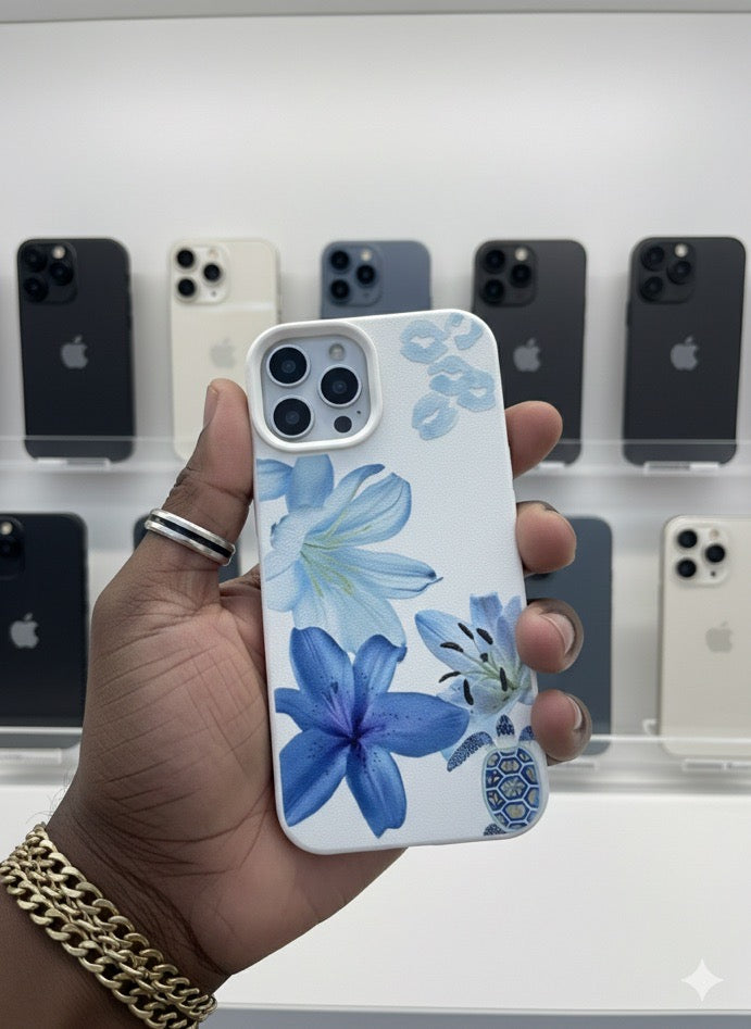 Pochette iPhone Fleurs Bleues & Tortue 🌸🐢
