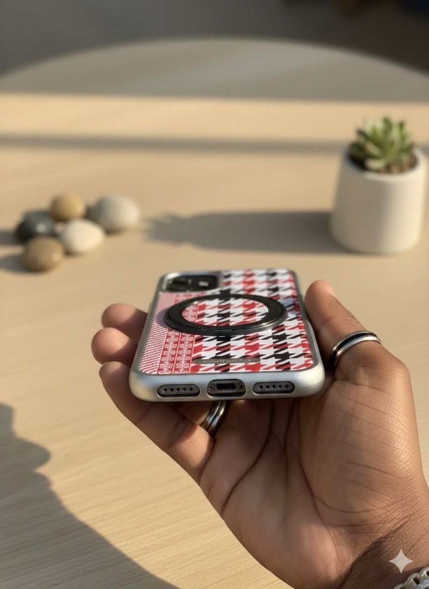 Pochette iPhone 11 Pied-de-Poule - Style Métallique Initial