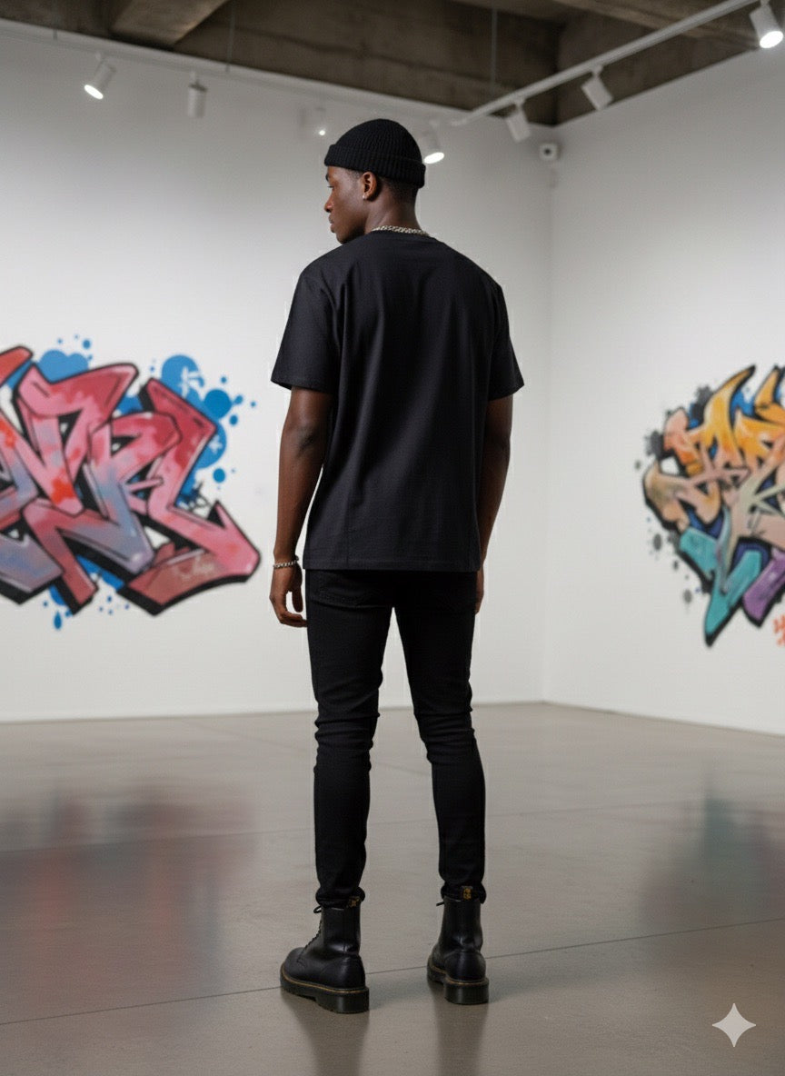 T-Shirt HEART Streetwear Noir - Graphisme Rose