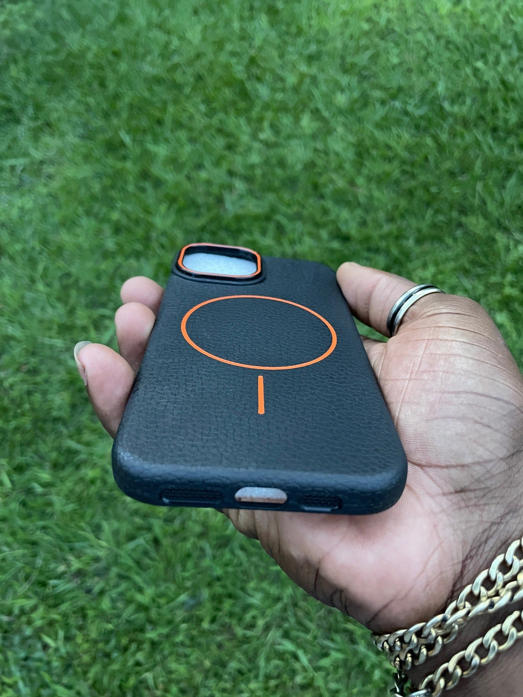 Pochette iPhone Cuir Noir Orange MagSafe Premium 🧡🖤