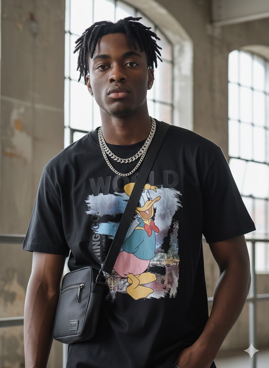 T-Shirt Donald Duck World - Noir Disney Vintage