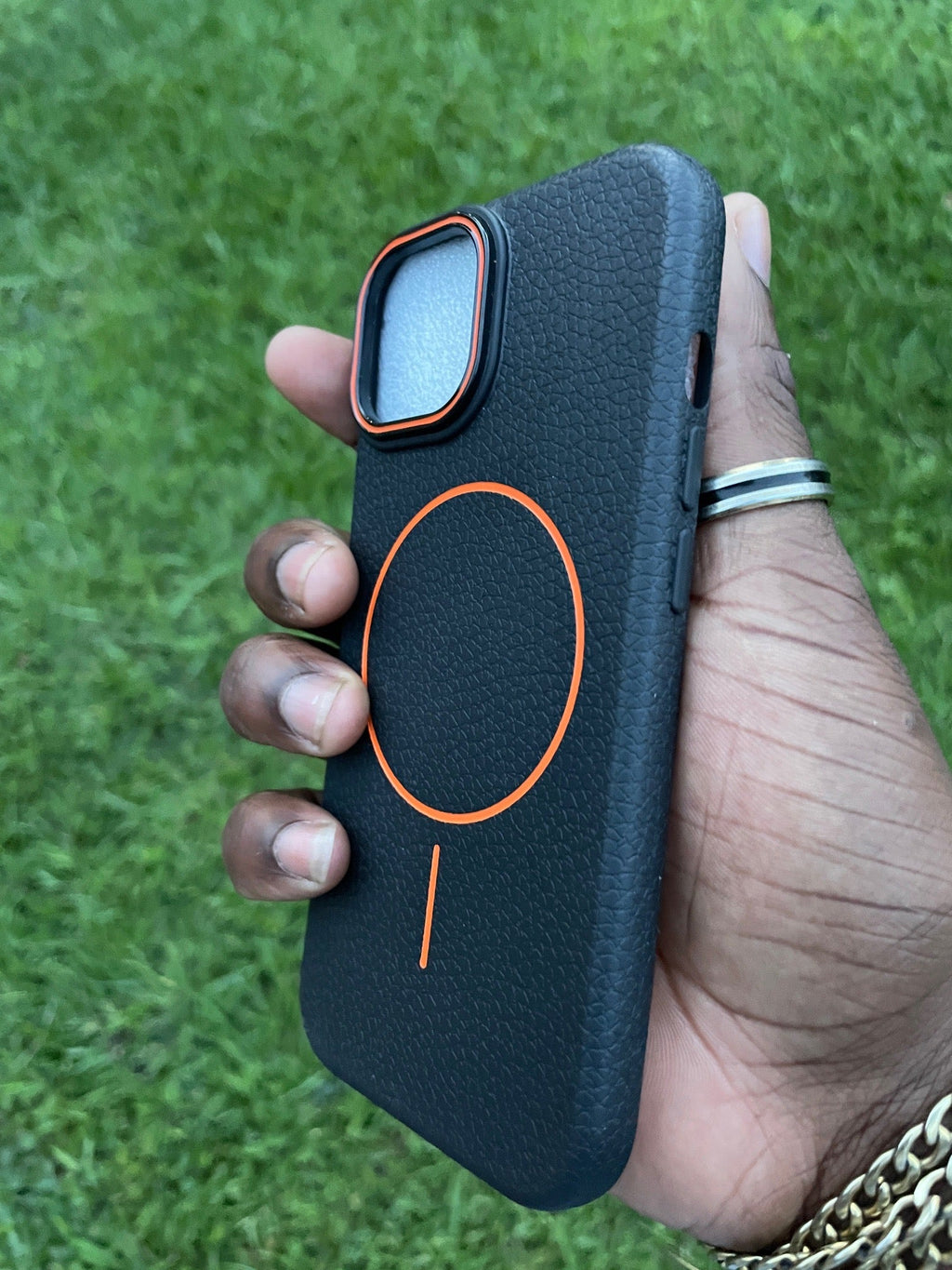 Pochette iPhone Cuir Noir Orange MagSafe Premium 🧡🖤