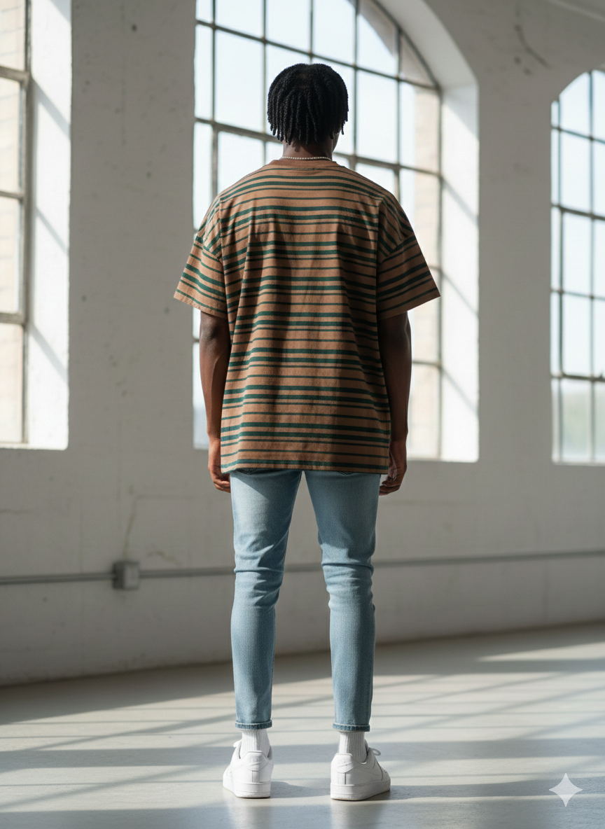 T-shirt Rayé Beige & Vert - XXL