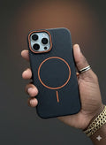 Pochette iPhone Cuir Noir Orange MagSafe Premium 🧡🖤