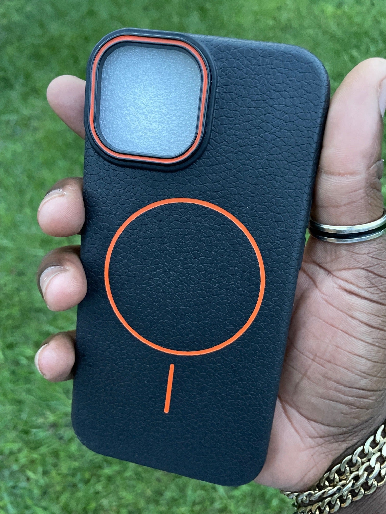 Pochette iPhone Cuir Noir Orange MagSafe Premium 🧡🖤