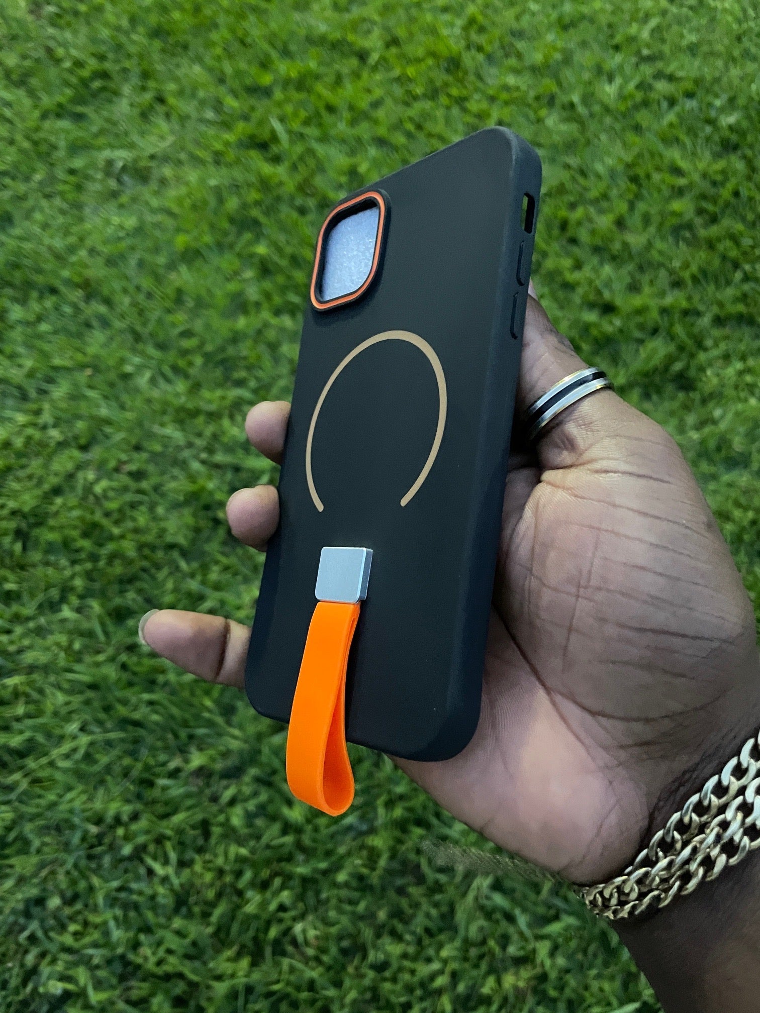 Pochette iPhone Noir Orange MagSafe avec Sangle 🧡🖤