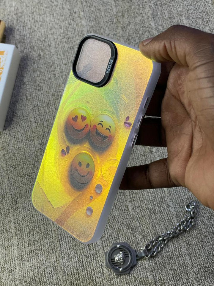 Pochette iPhone 13 Emojis Souriants - Effet Paillettes