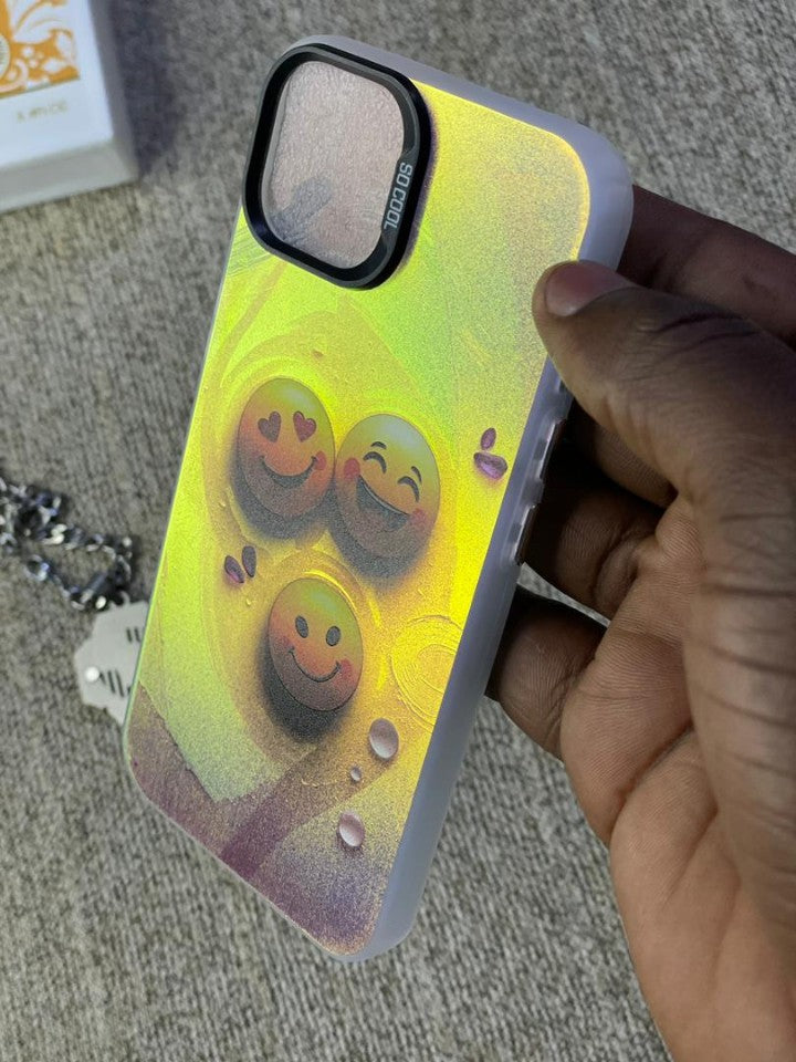 Pochette iPhone 13 Emojis Souriants - Effet Paillettes