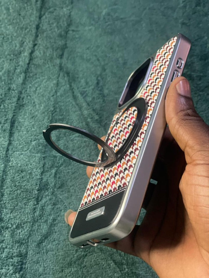 Pochette iPhone avec Anneau Support - Motif Pied-de-Poule