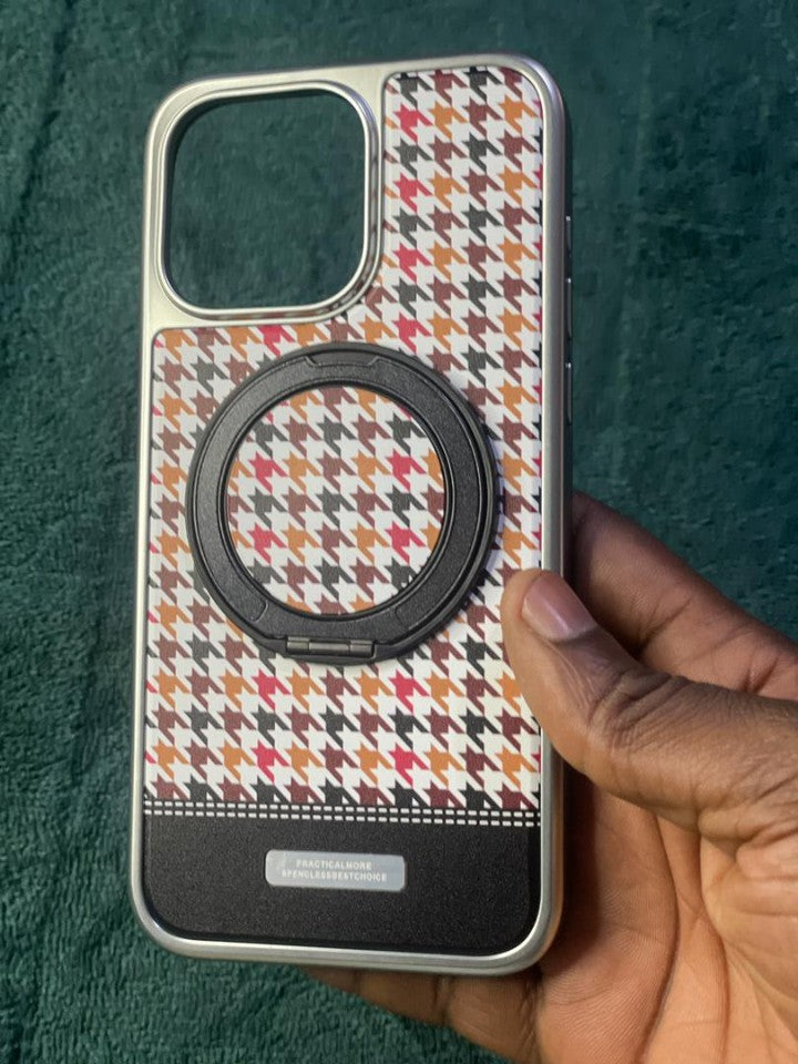 Pochette iPhone avec Anneau Support - Motif Pied-de-Poule