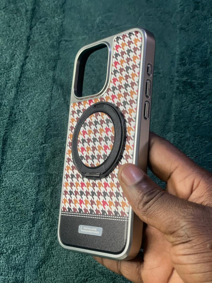 Pochette iPhone avec Anneau Support - Motif Pied-de-Poule