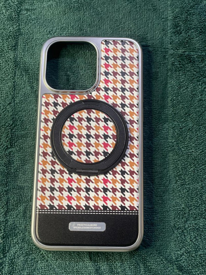 Pochette iPhone avec Anneau Support - Motif Pied-de-Poule