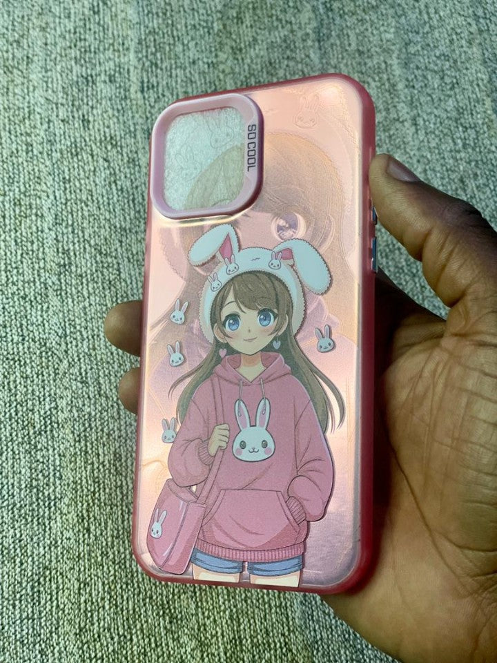Pochette iPhone 12 Pro - Anime Girl Lapin Rose Kawaii