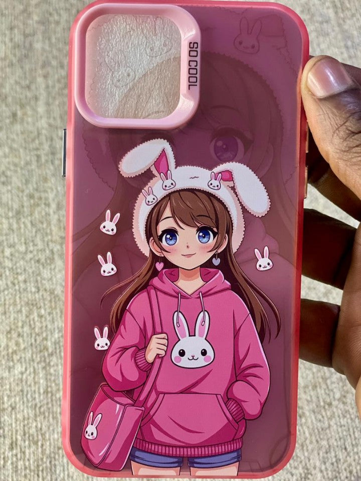 Pochette iPhone 12 Pro - Anime Girl Lapin Rose Kawaii