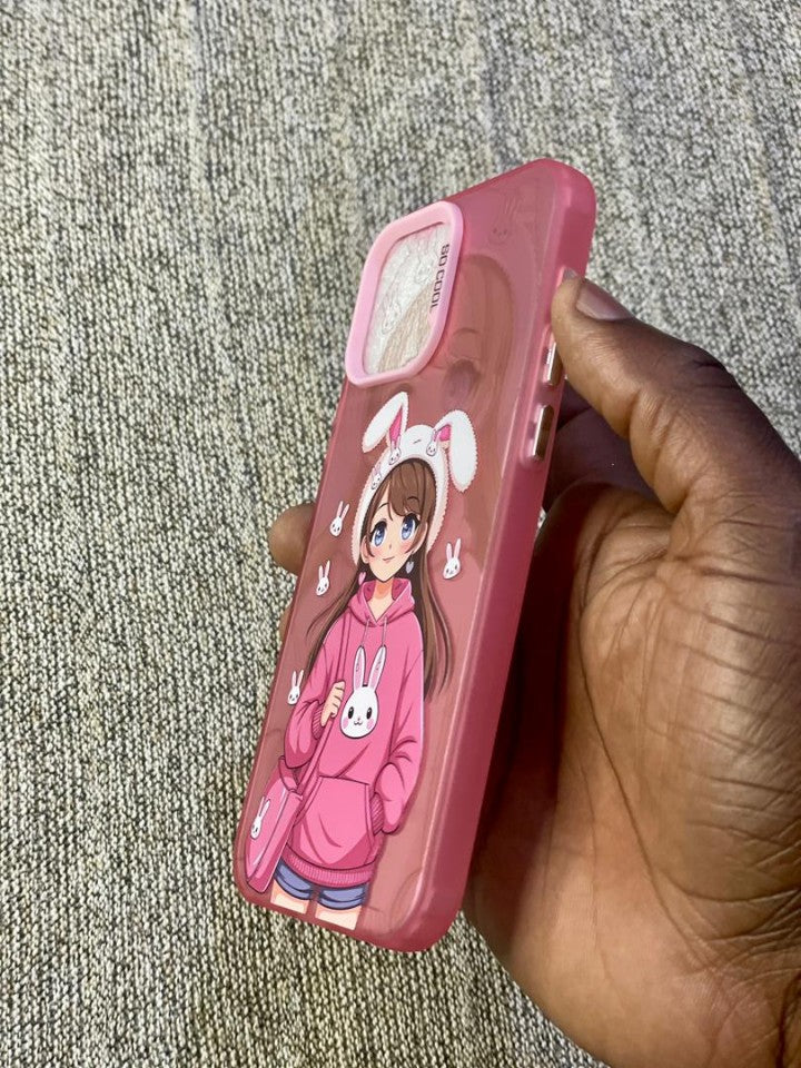 Pochette iPhone 12 Pro - Anime Girl Lapin Rose Kawaii