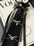 Cravate Luxe Noire avec Dentelle et Nœuds - Accessoire Élégant