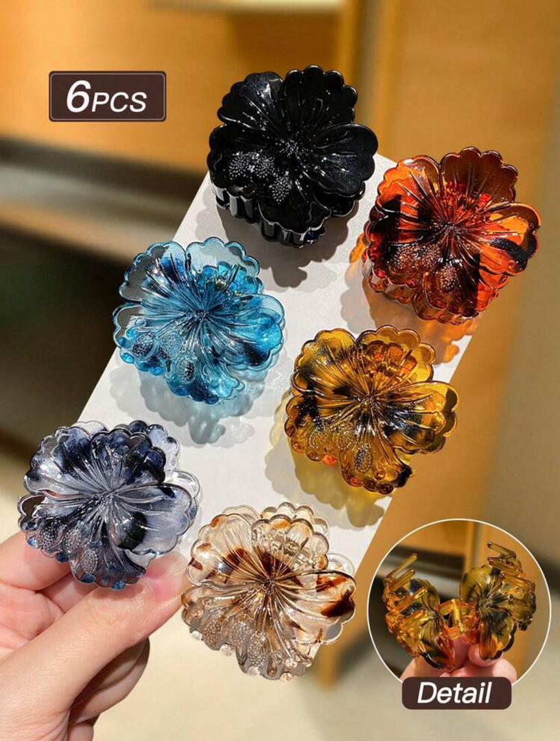 Pinces à Cheveux Fleur 3D - Set de 6 Couleurs Éclatantes