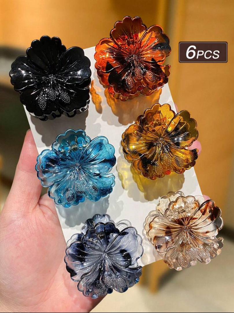 Pinces à Cheveux Fleur 3D - Set de 6 Couleurs Éclatantes