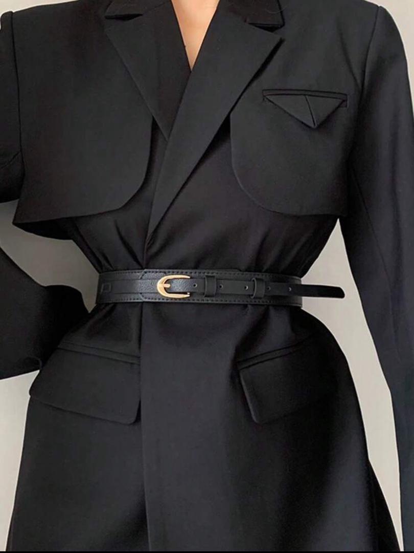 Ceinture Femme Élégante Noire - Boucle Dorée Luxe