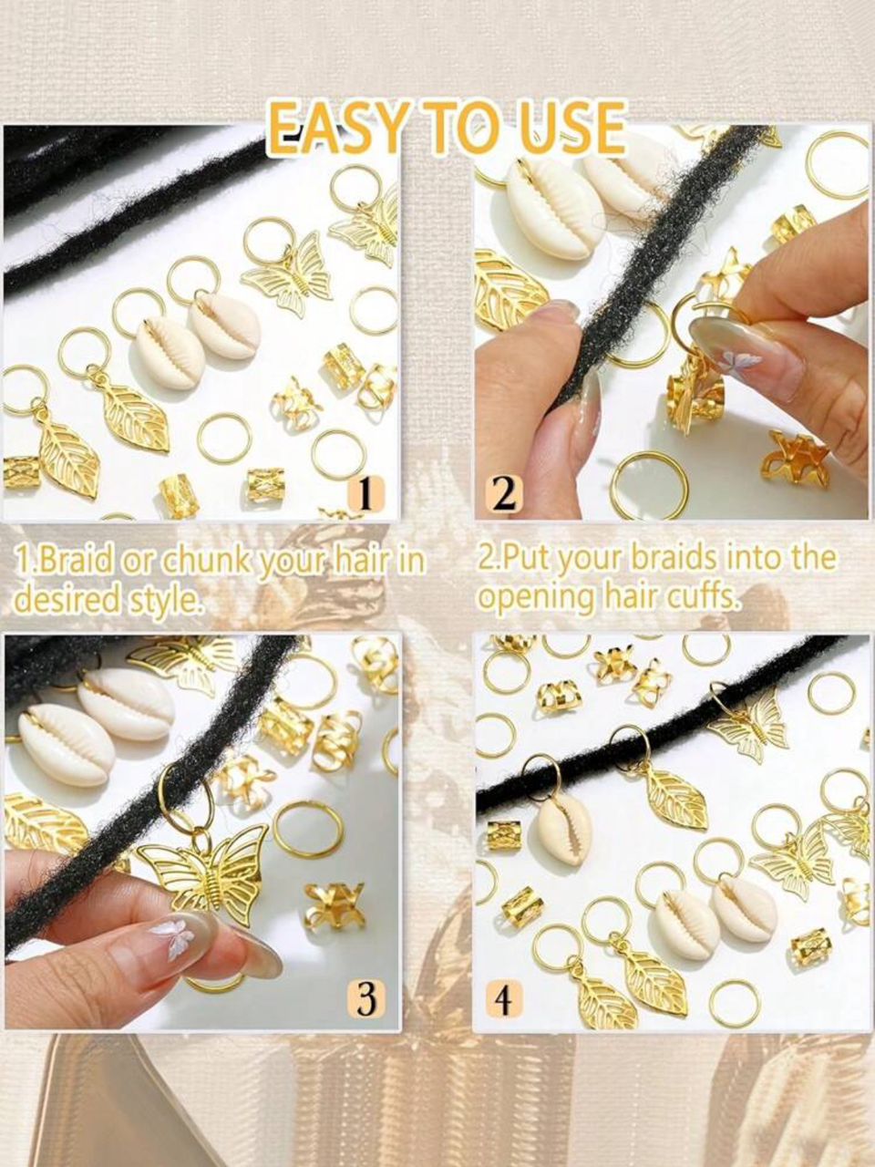 Boucles et Anneaux Cheveux Dorés - Set Complet Tresses et Locks