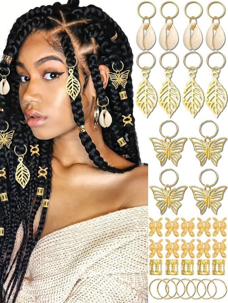 Boucles et Anneaux Cheveux Dorés - Set Complet Tresses et Locks