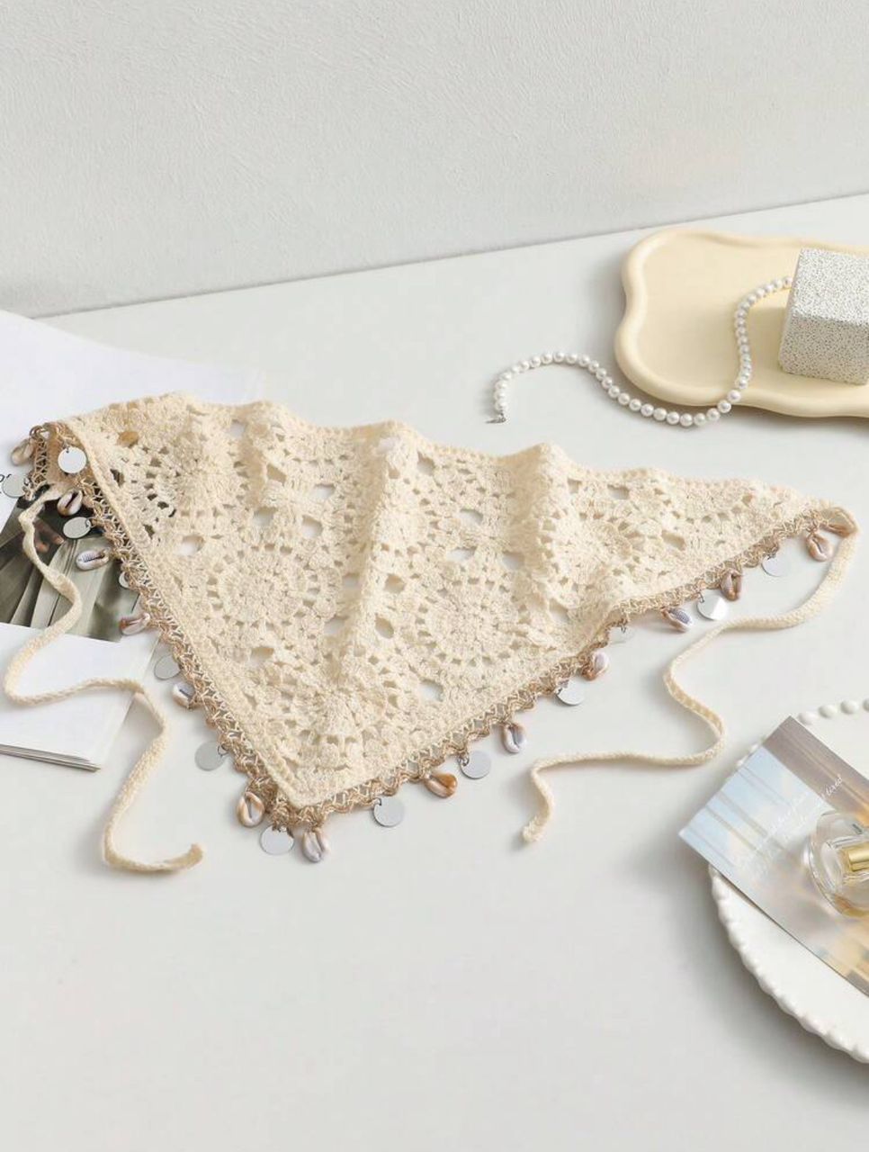 Bandana Crochet Bohème avec Coquillages - Style Plage Chic