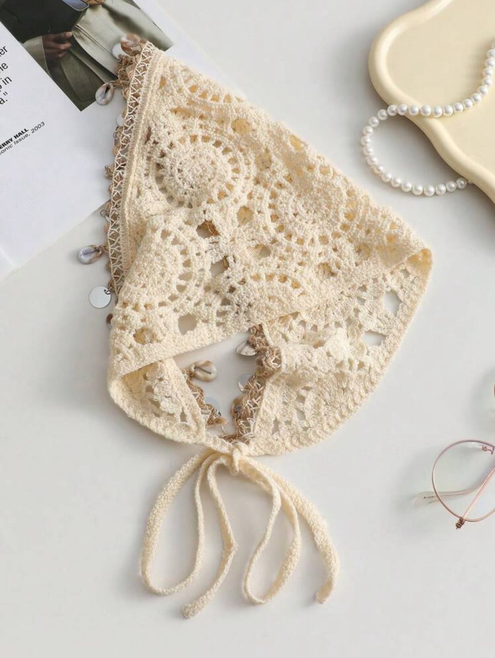 Bandana Crochet Bohème avec Coquillages - Style Plage Chic