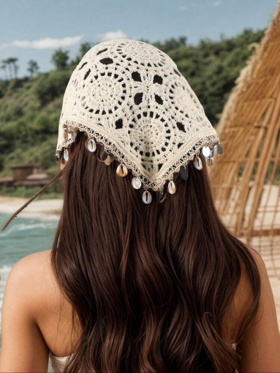 Bandana Crochet Bohème avec Coquillages - Style Plage Chic