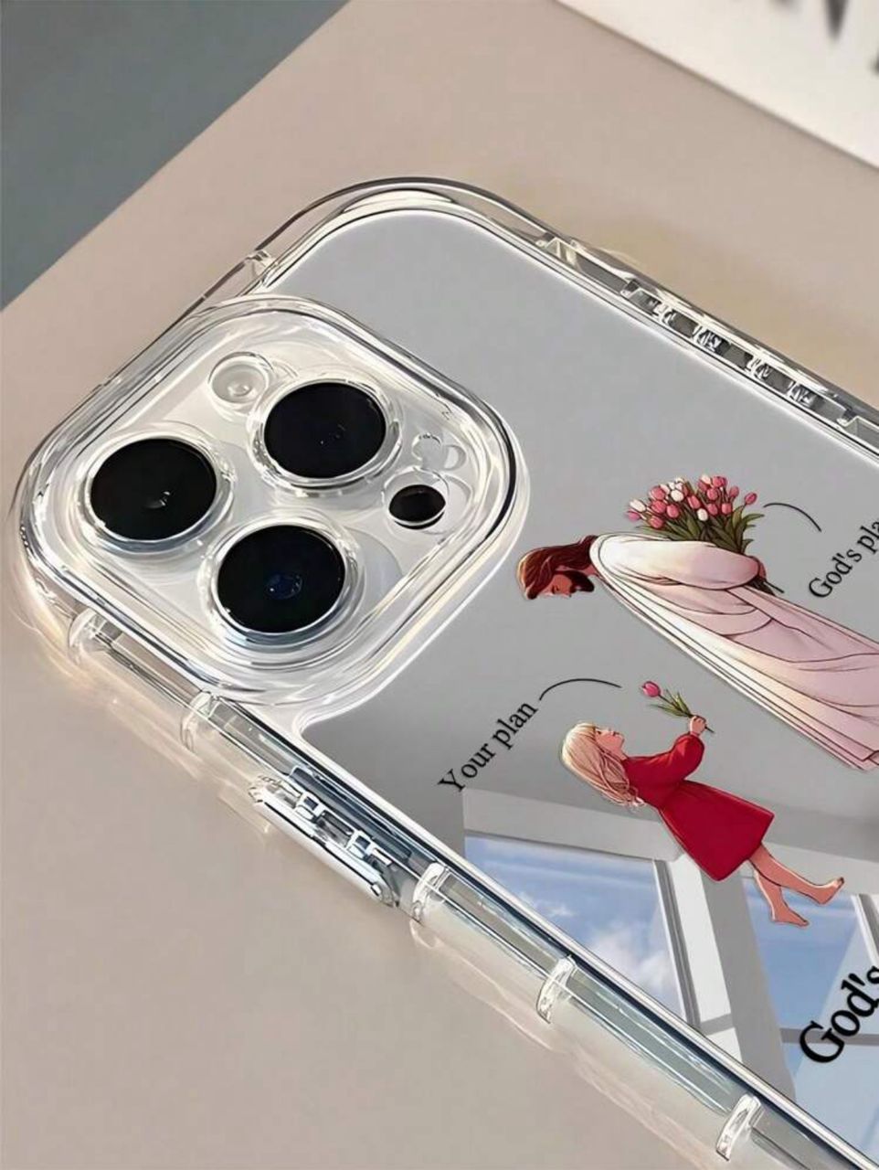 Coque iPhone 11/12/13 - Transparente avec Message 'God's Plan is Always Better'