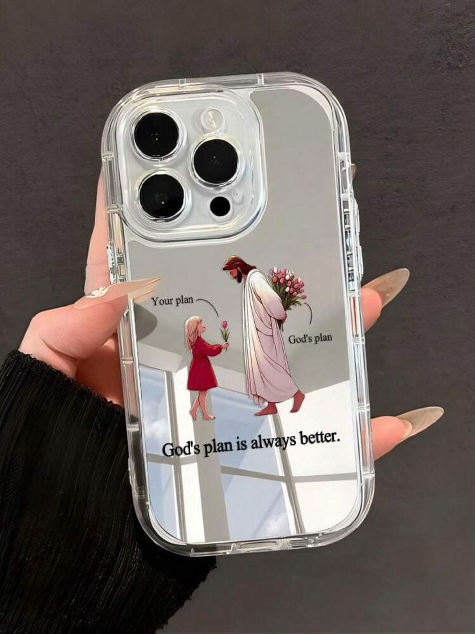 Coque iPhone 11/12/13 - Transparente avec Message 'God's Plan is Always Better'