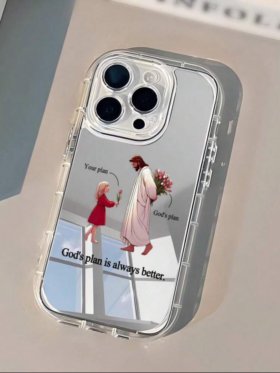 Coque iPhone 11/12/13 - Transparente avec Message 'God's Plan is Always Better'