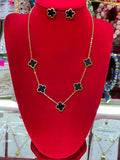 Chainette Dame - Collier et Boucles d'Oreilles Trèfle Noir